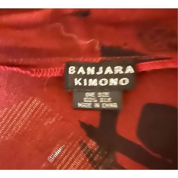 Vintage 80s Banjara Kimono 100% Silk Short-sleeved Rust Asian Geisha Topper One - Picture 5 of 5